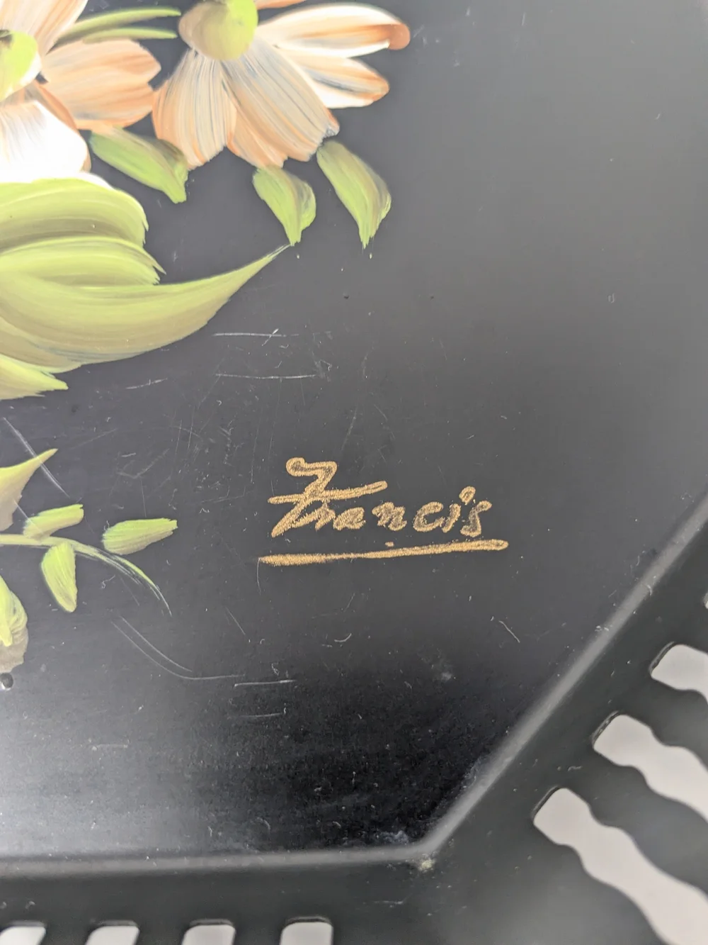 Vintage Nashco Hand-Painted Floral Black Serving Tray